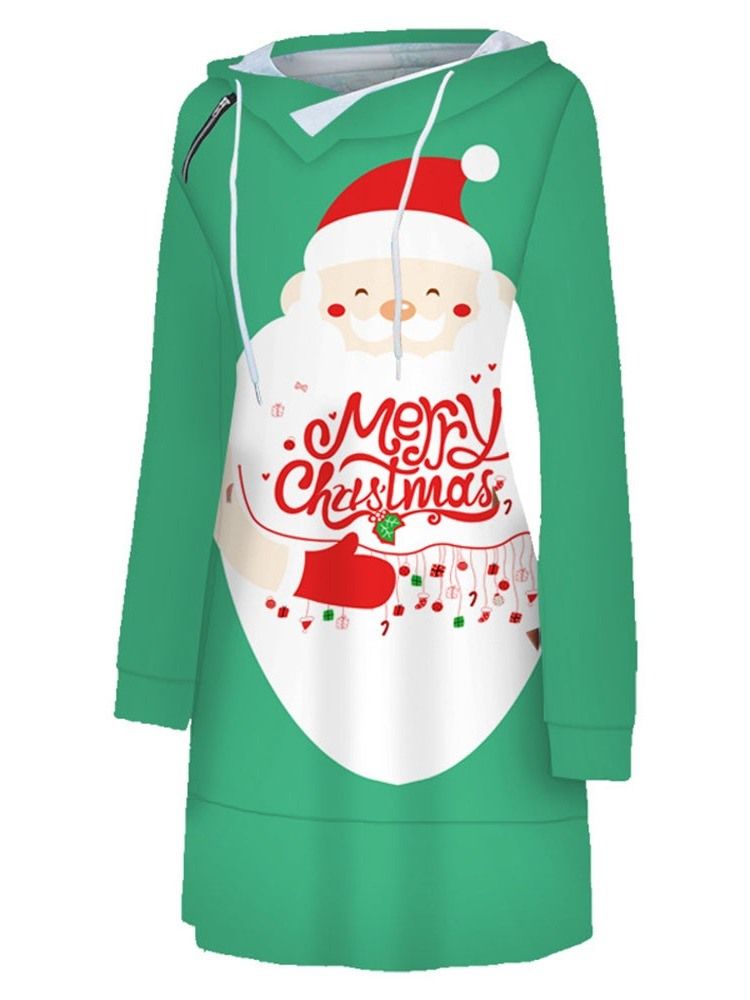 Vestido Normal Feminino Com Capuz De Natal Estampado Acima Do Joelho