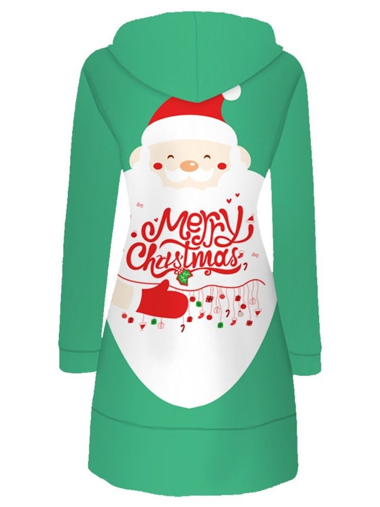 Vestido Normal Feminino Com Capuz De Natal Estampado Acima Do Joelho