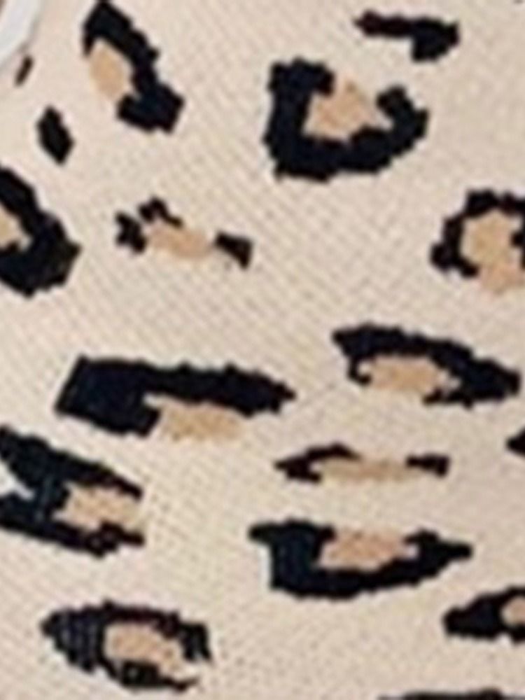 Vestido Normal Feminino Com Estampa De Leopardo Sem Ombros Acima Do Joelho