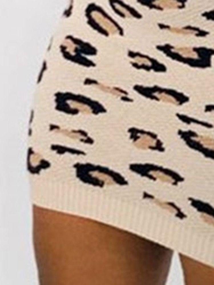 Vestido Normal Feminino Com Estampa De Leopardo Sem Ombros Acima Do Joelho