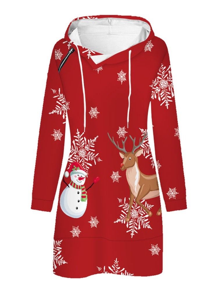 Vestido Normal Feminino De Natal Acima Do Joelho Estampado Com Capuz Na Cintura Média