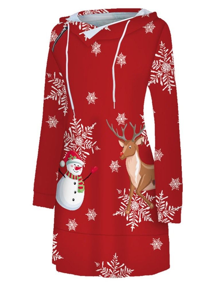 Vestido Normal Feminino De Natal Acima Do Joelho Estampado Com Capuz Na Cintura Média