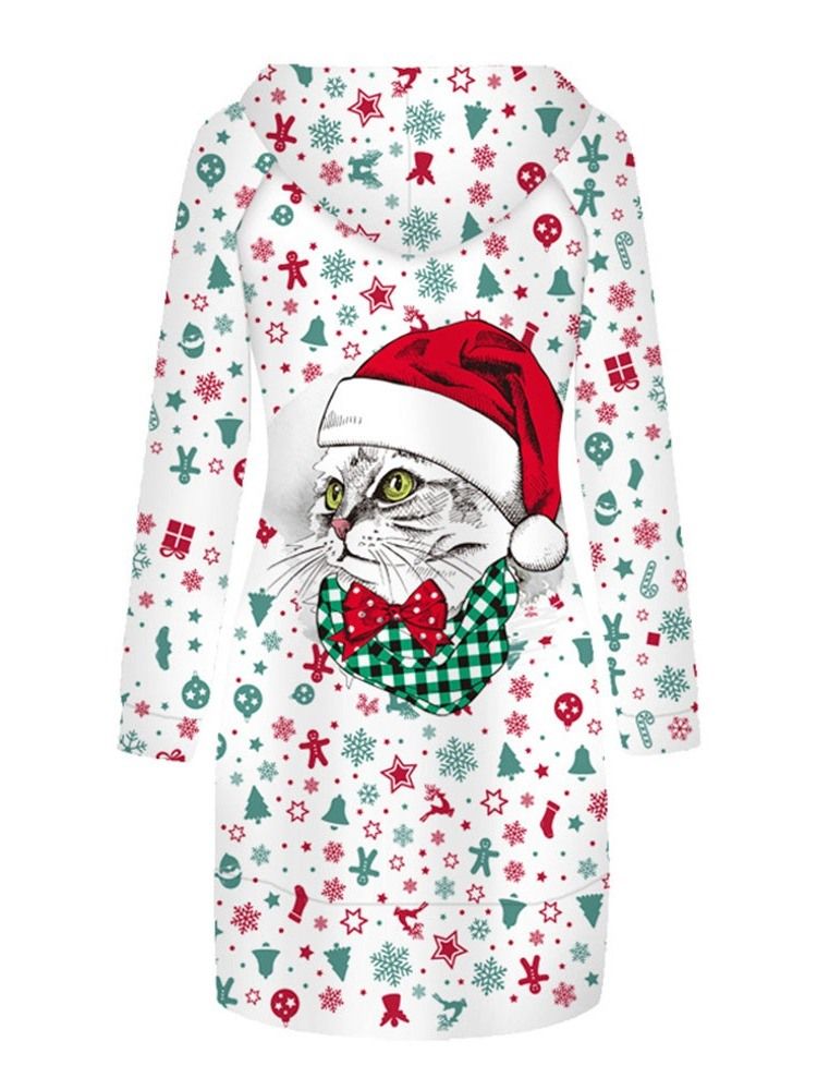 Vestido Normal Feminino De Natal Acima Do Joelho Estampado Com Capuz Na Cintura Média