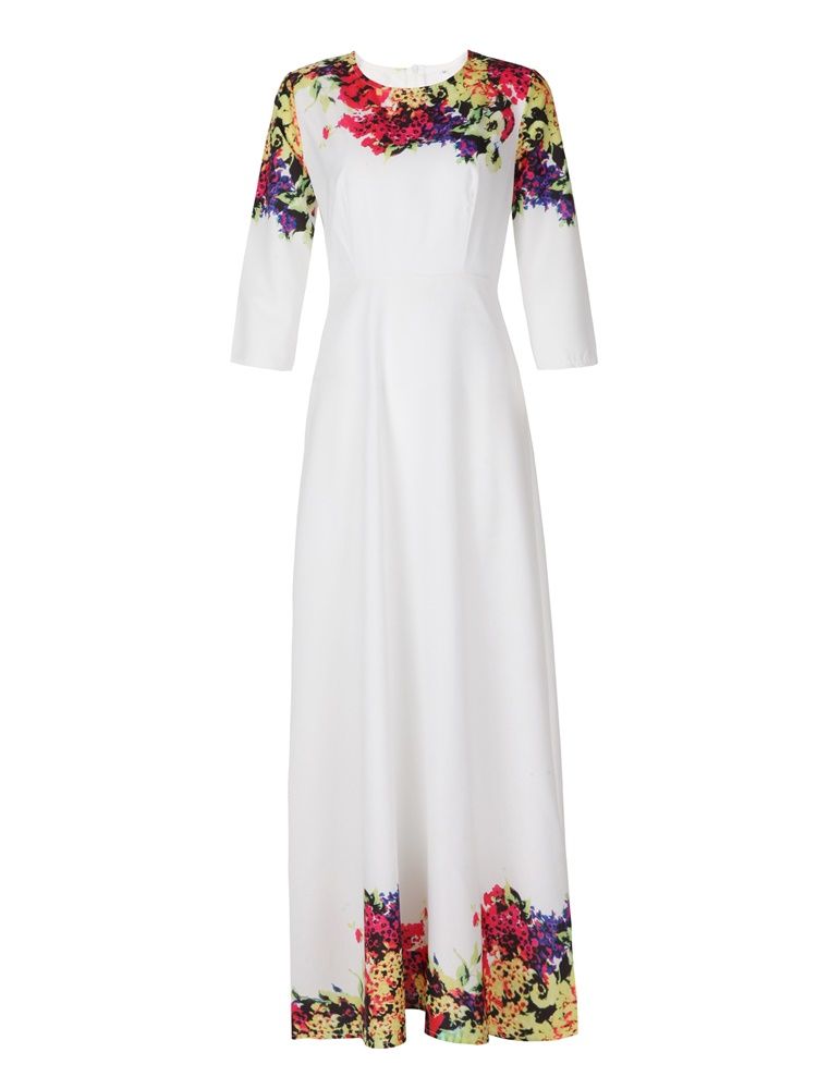 Estampa Floral Feminina3 Vestido Maxi De Expansão Com Mangas 4 Comprimento