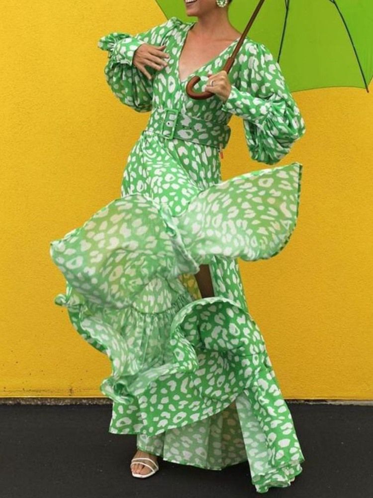 Pulôver Com Decote Em V Dividido Até O Chão. Vestido Maxi Floral Verde Vestidos De Praia Para Mulheres