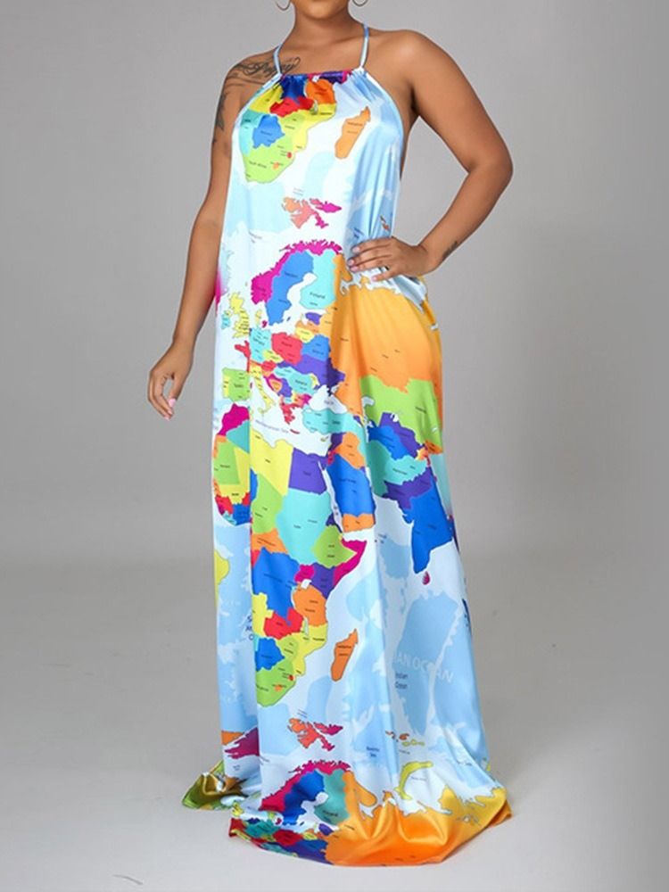 Pulôver Feminino Em Patchwork Sem Mangas Cor Bloco Vestido Maxi