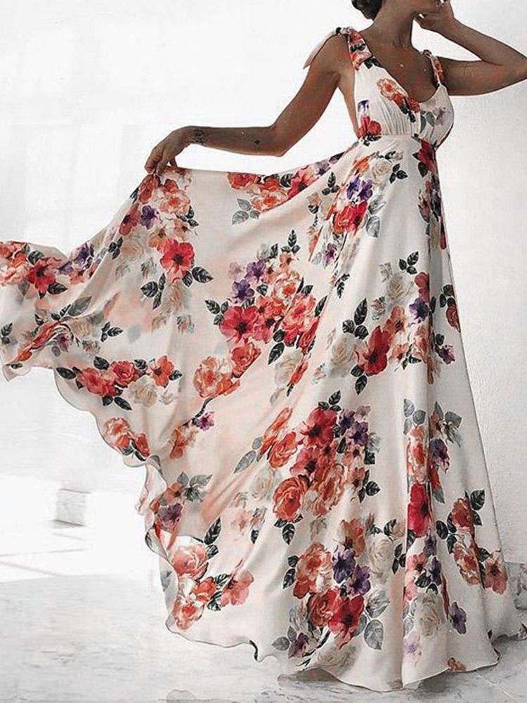 Pulôver Sem Mangas Com Estampa De Decote Em V Vestido Floral Feminino