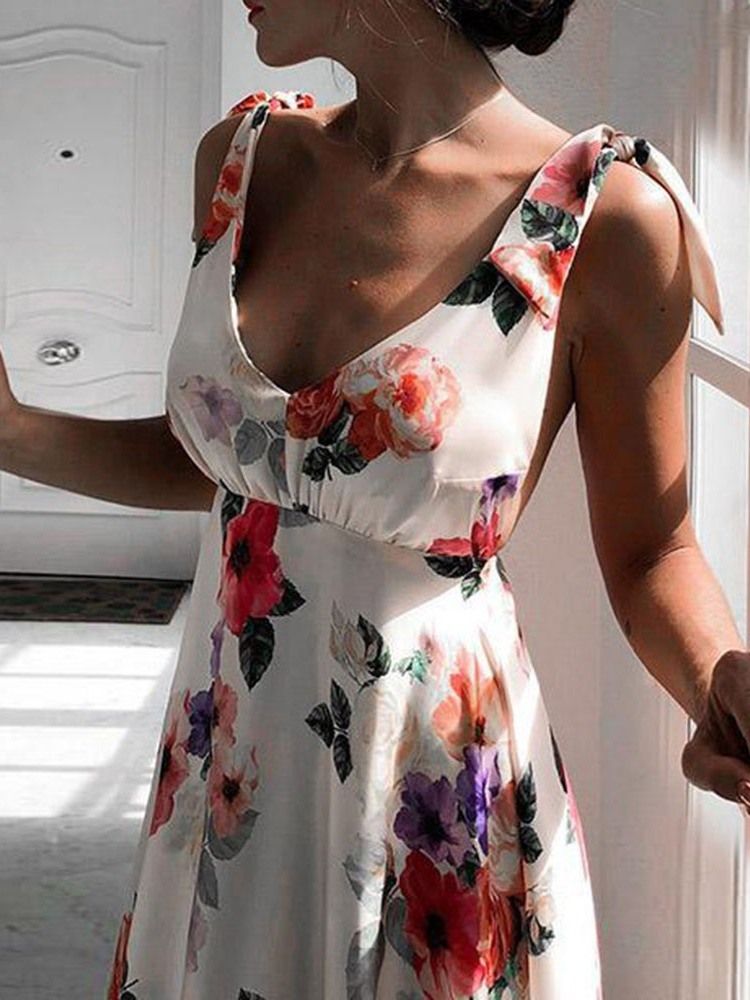 Pulôver Sem Mangas Com Estampa De Decote Em V Vestido Floral Feminino