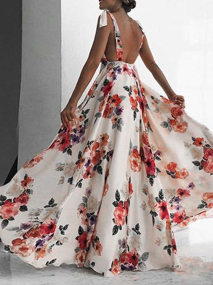 Pulôver Sem Mangas Com Estampa De Decote Em V Vestido Floral Feminino