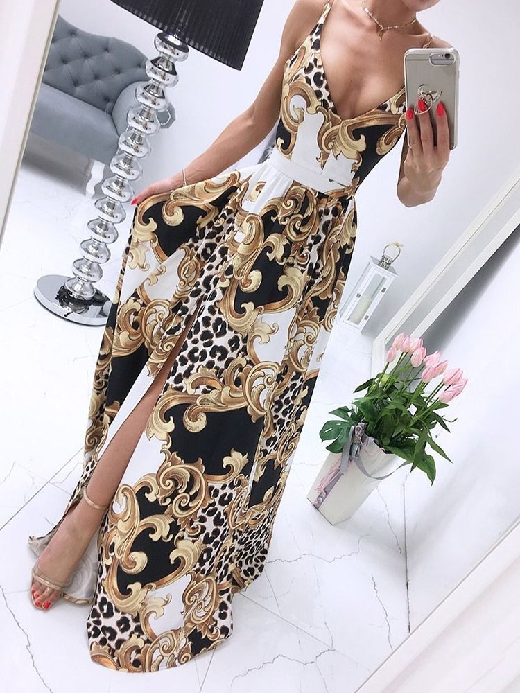 Sem Mangas Dividir Até O Chão Spaghetti Floral Maxi Dress Vestidos De Praia Para Mulheres