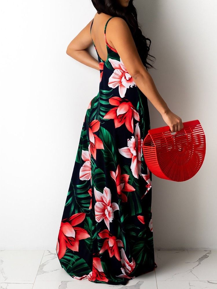 Sem Mangas Estampado Até O Chão Com Estampa Floral Maxi Vestido Vestidos De Praia Para Mulheres