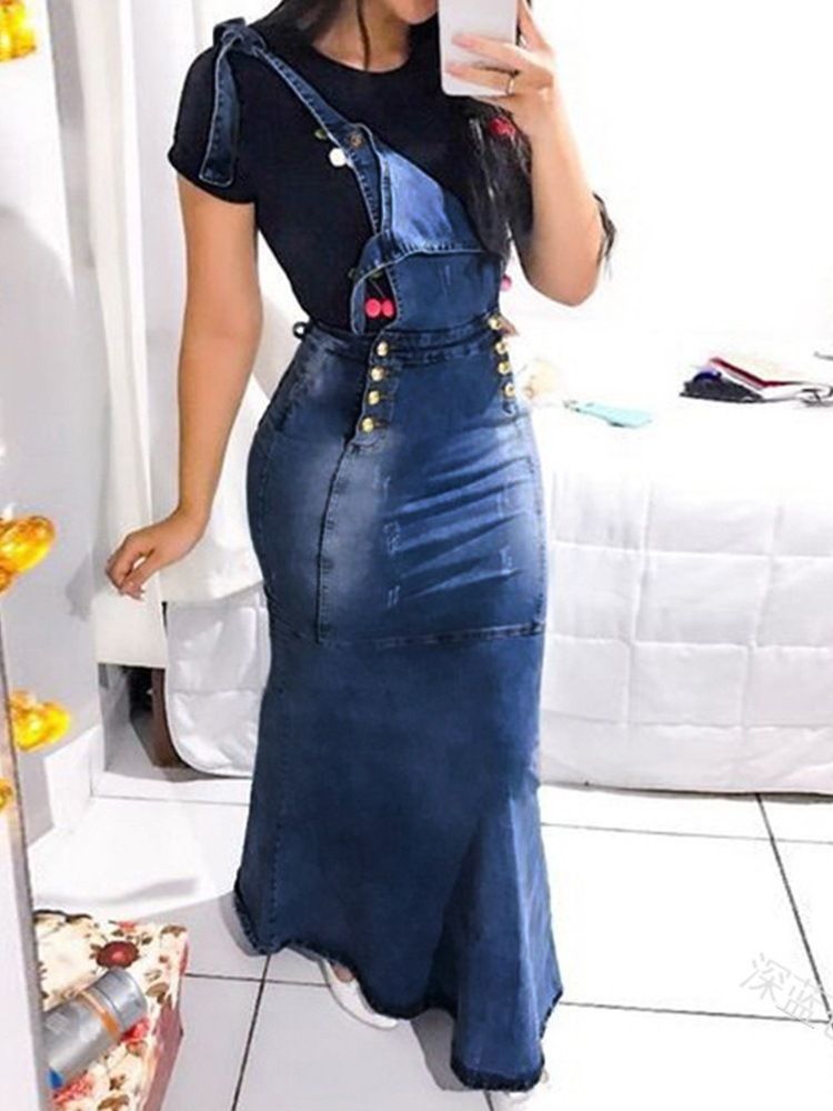 Suspensórios Sem Mangas Pulôver Casual Até O Chão Vestido Feminino