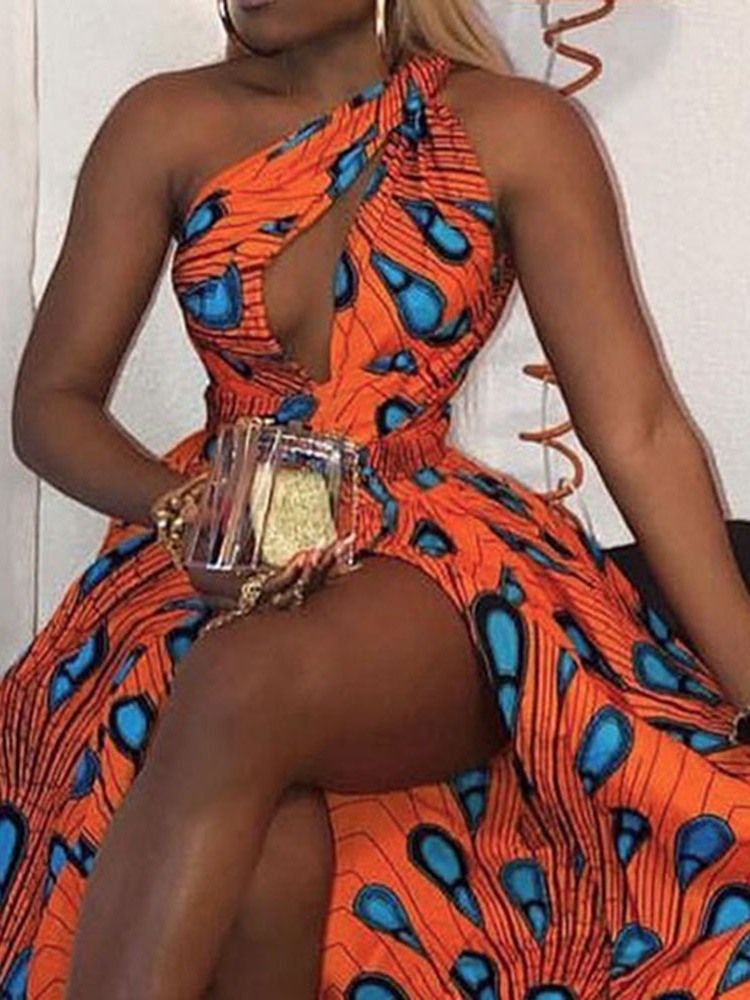 Vestido Feminino Africano Até O Chão Sem Mangas Na Cintura Padrão