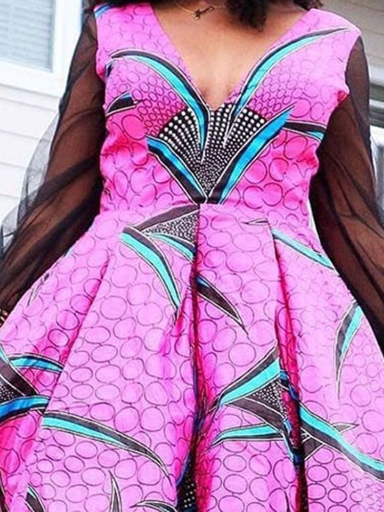 Vestido Feminino Africano De Nove Pontas Com Estampa De Manga Com Decote Em V Pulôver