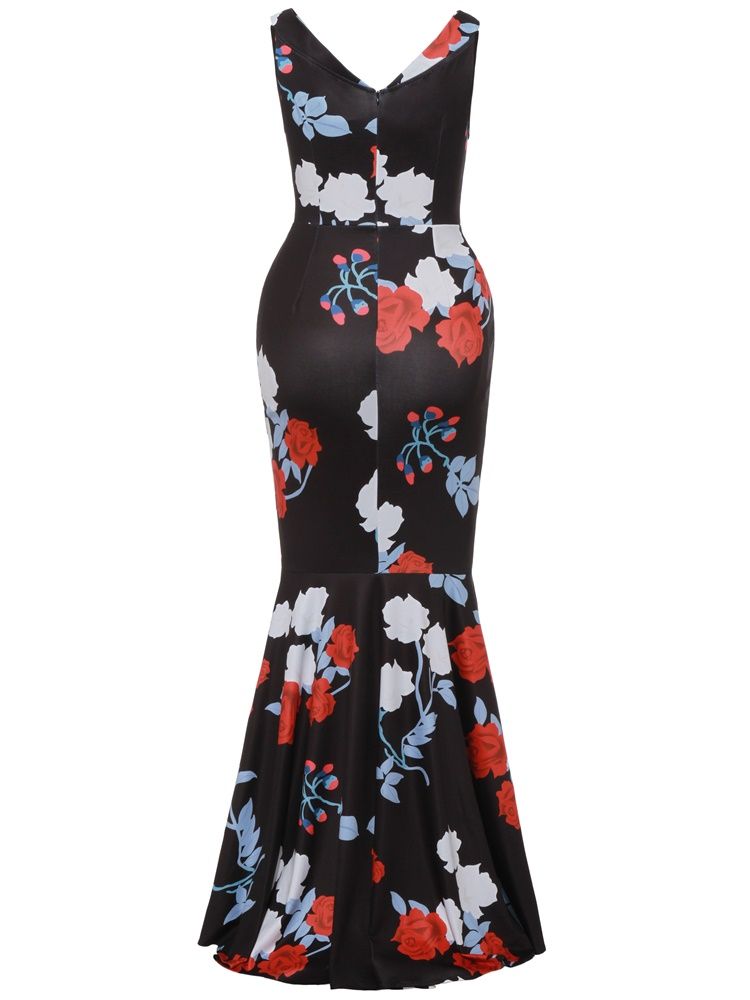 Vestido Feminino Assimétrico Com Estampa Floral Até O Chão