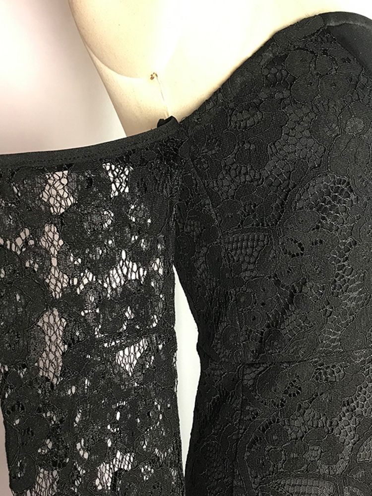 Vestido Feminino De Renda Manga Comprida Até O Chão Bodycon Cold Shoulder