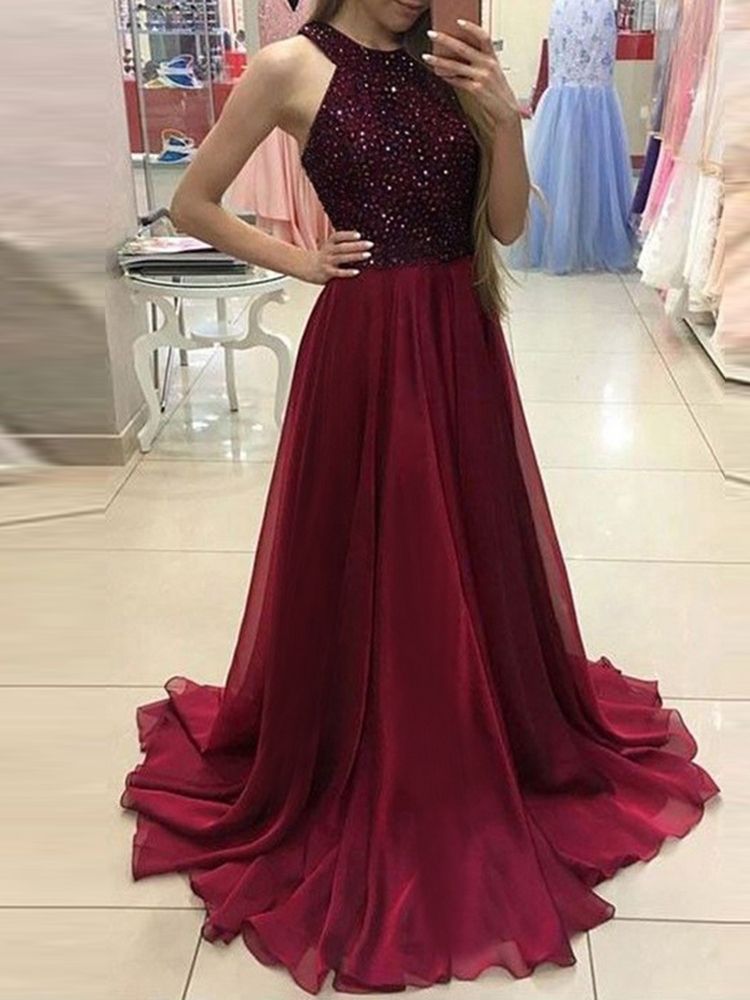 Vestido Feminino Sem Mangas De Lantejoulas Até O Chão