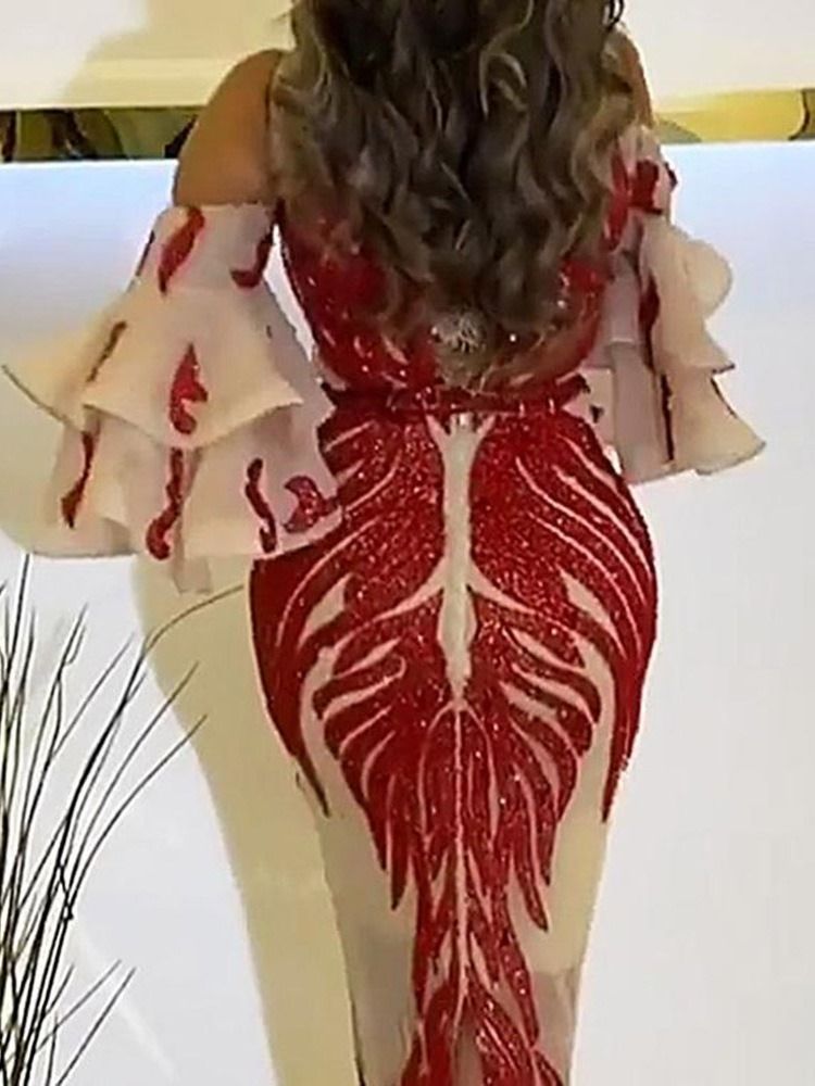 Vestido De Lantejoulas Feminino Com Manga De Nove Pontos Até O Chão