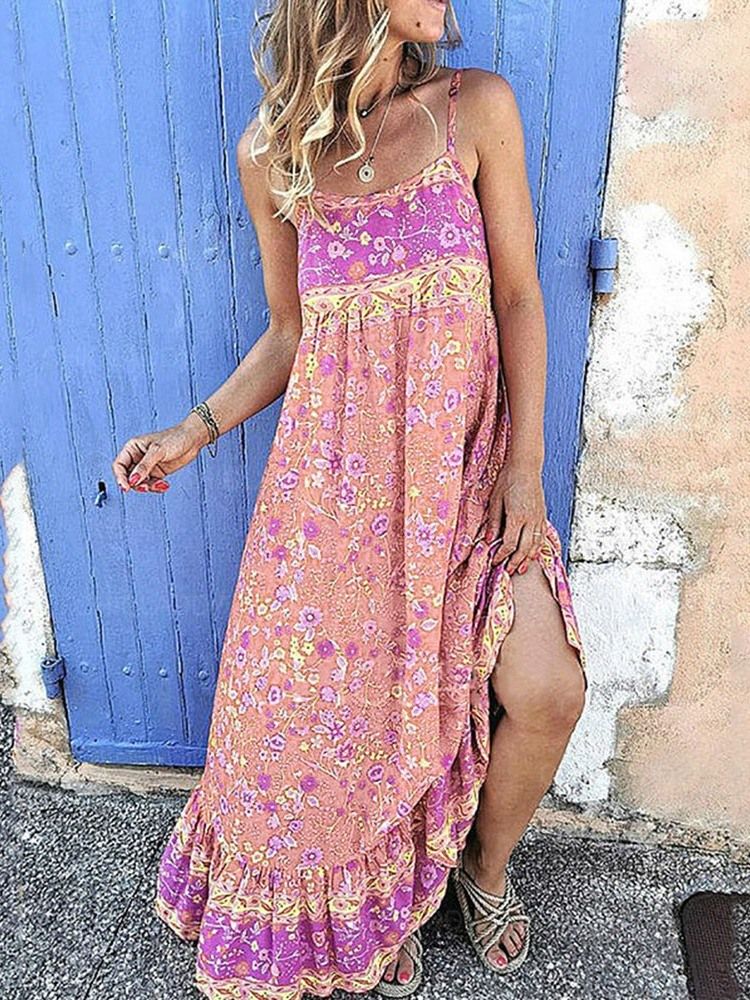 Vestido Longo Floral Com Decote Quadrado Sem Mangas Até O Chão Vestidos De Praia Para Mulheres