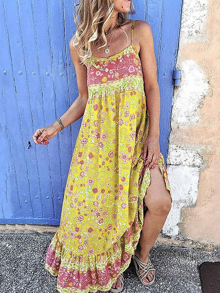 Vestido Longo Floral Com Decote Quadrado Sem Mangas Até O Chão Vestidos De Praia Para Mulheres