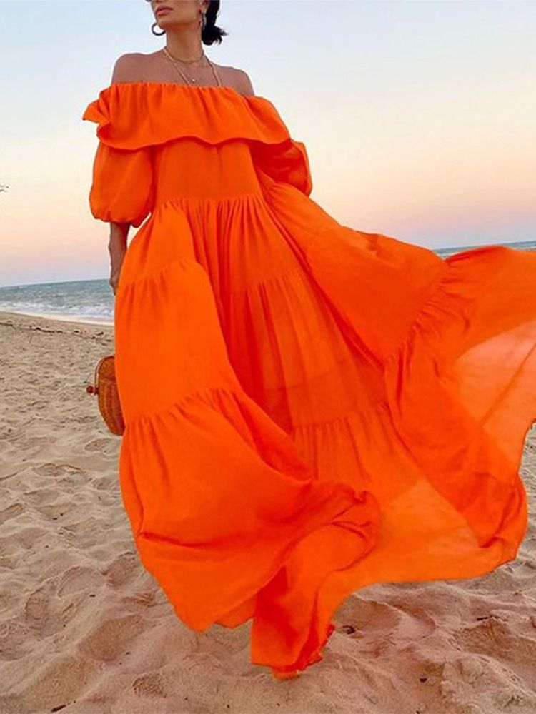 Vestido Longo Floral Com Ombros Largos Vestidos De Praia Para Mulheres