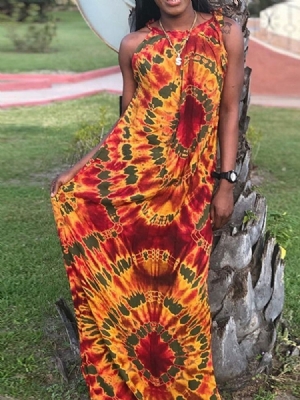 Vestido Maxi Feminino Moda Africana Sem Mangas Até Cintura Média