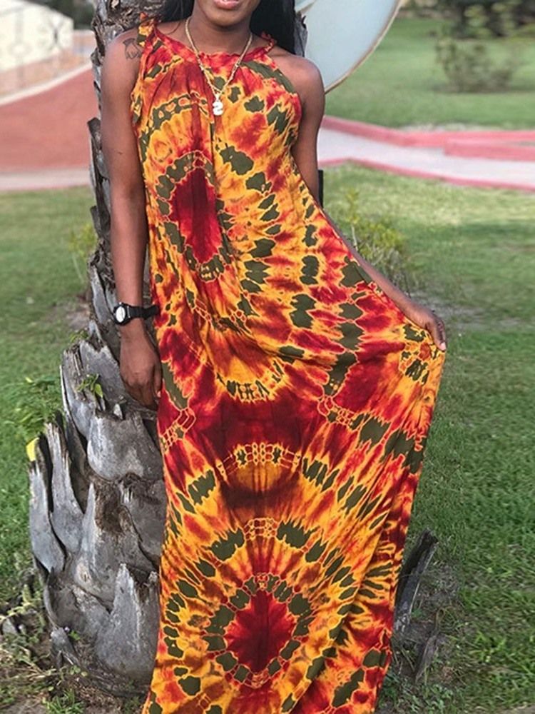 Vestido Maxi Feminino Moda Africana Sem Mangas Até Cintura Média