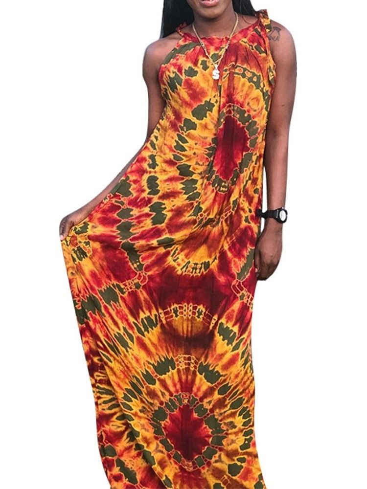 Vestido Maxi Feminino Moda Africana Sem Mangas Até Cintura Média