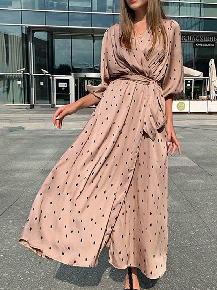 Vestido De Praia Às Bolinhas Com Renda Na Altura Do Tornozelo Manga Três Quartos Vestidos De Praia Para Mulheres