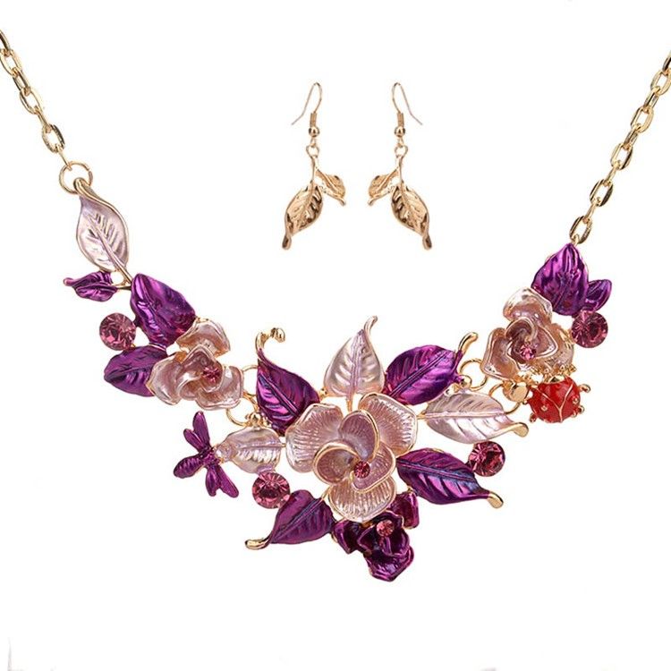 Conjunto De Joias De Flores Ultravioleta Para Mulheres