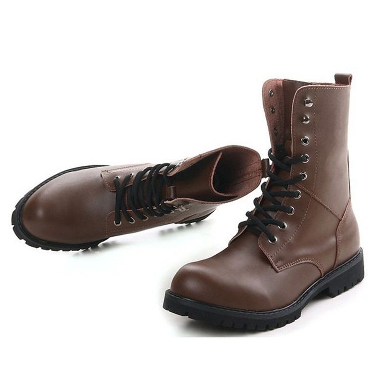 Biqueira Redonda Lisa Com Cordões Na Frente Pu Masculino Botas Martin