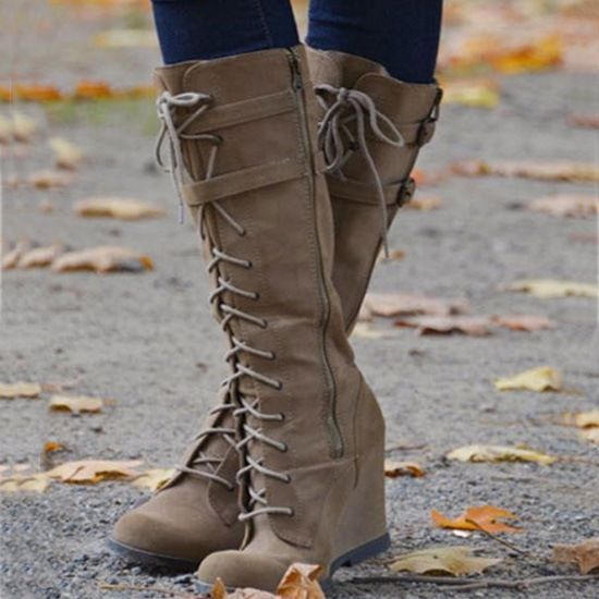 Botas Altas De Joelho Femininas Com Cordões