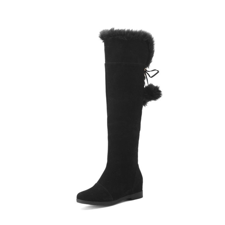 Botas Altas De Joelho Femininas Com Pompom Peludo