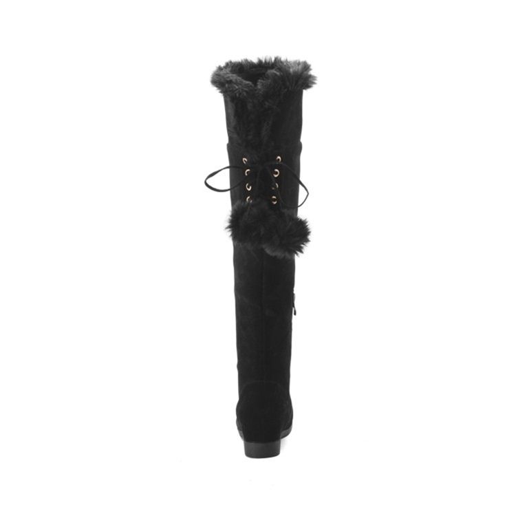 Botas Altas De Joelho Femininas Com Pompom Peludo