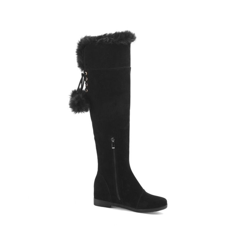 Botas Altas De Joelho Femininas Com Pompom Peludo