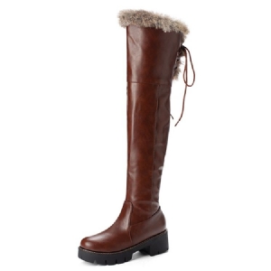 Botas De Cano Alto Para Neve Femininas Com Zíper Lateral Liso Redondo Dedo Do Pé Redondo