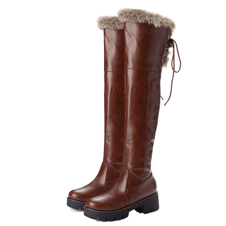 Botas De Cano Alto Para Neve Femininas Com Zíper Lateral Liso Redondo Dedo Do Pé Redondo