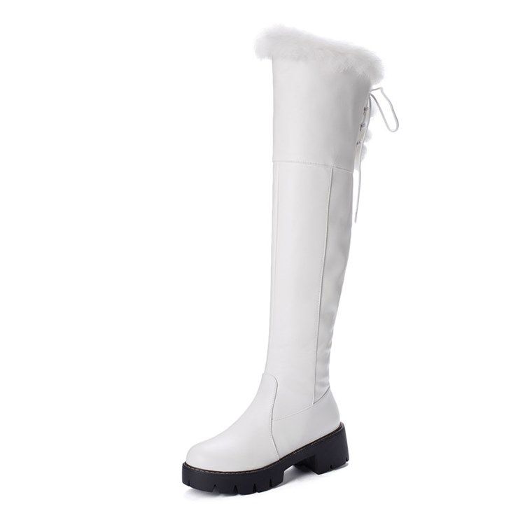 Botas De Cano Alto Para Neve Femininas Com Zíper Lateral Liso Redondo Dedo Do Pé Redondo