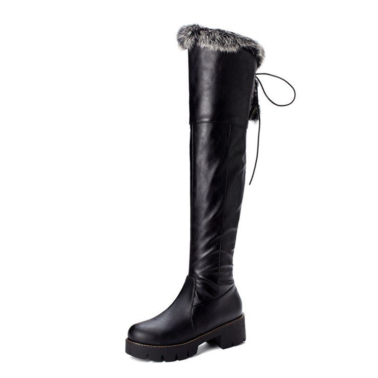 Botas De Cano Alto Para Neve Femininas Com Zíper Lateral Liso Redondo Dedo Do Pé Redondo