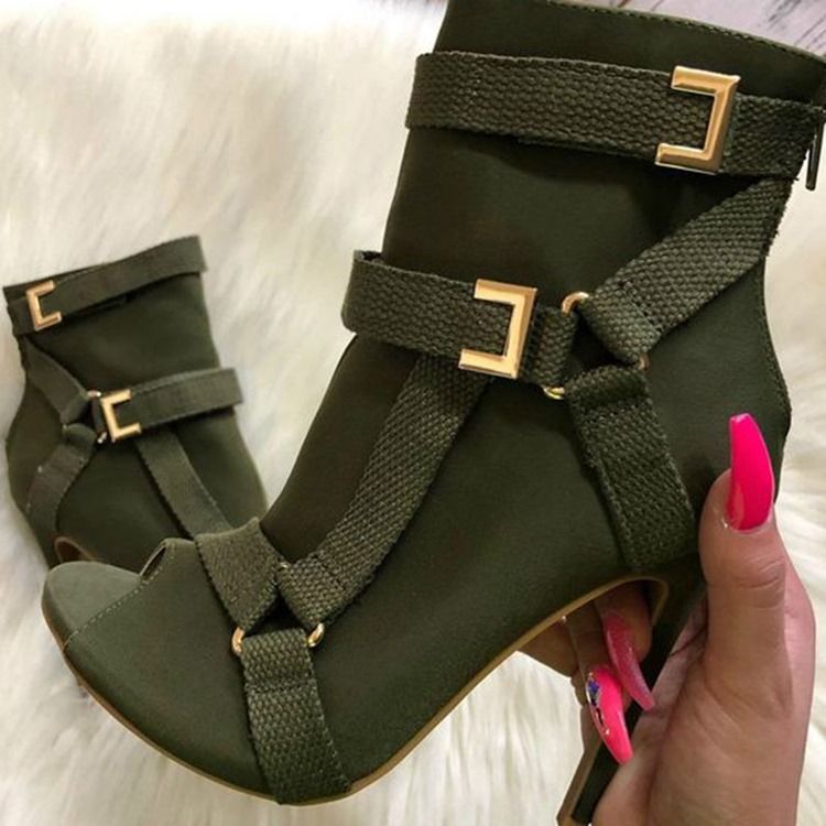 Botas Casuais Femininas De Salto Agulha Com Zíper Liso