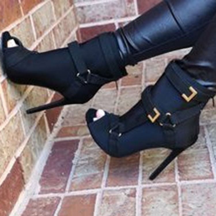 Botas Casuais Femininas De Salto Agulha Com Zíper Liso