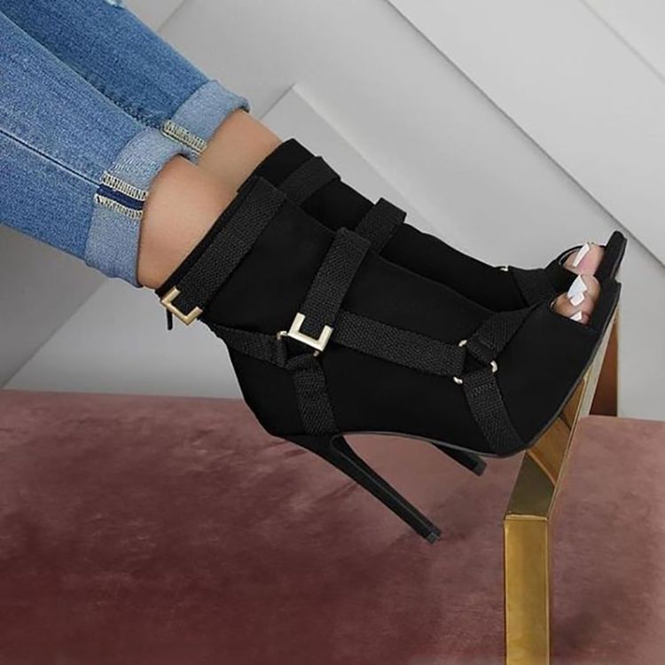 Botas Casuais Femininas De Salto Agulha Com Zíper Liso