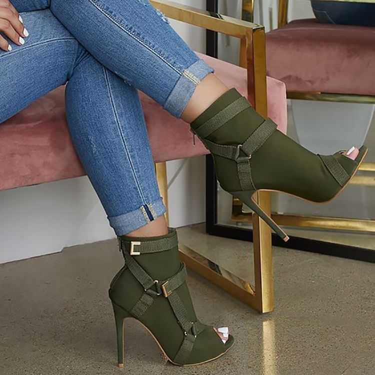 Botas Casuais Femininas De Salto Agulha Com Zíper Liso