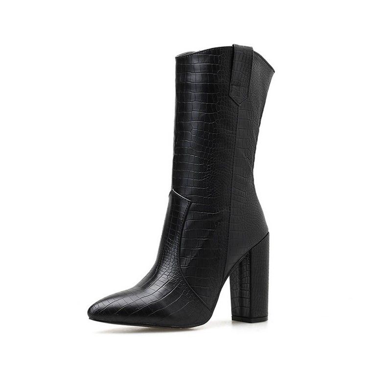 Botas Casuais Femininas De Salto Baixo E Salgado Liso