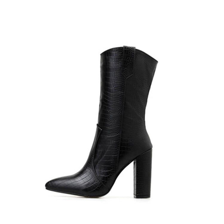 Botas Casuais Femininas De Salto Baixo E Salgado Liso