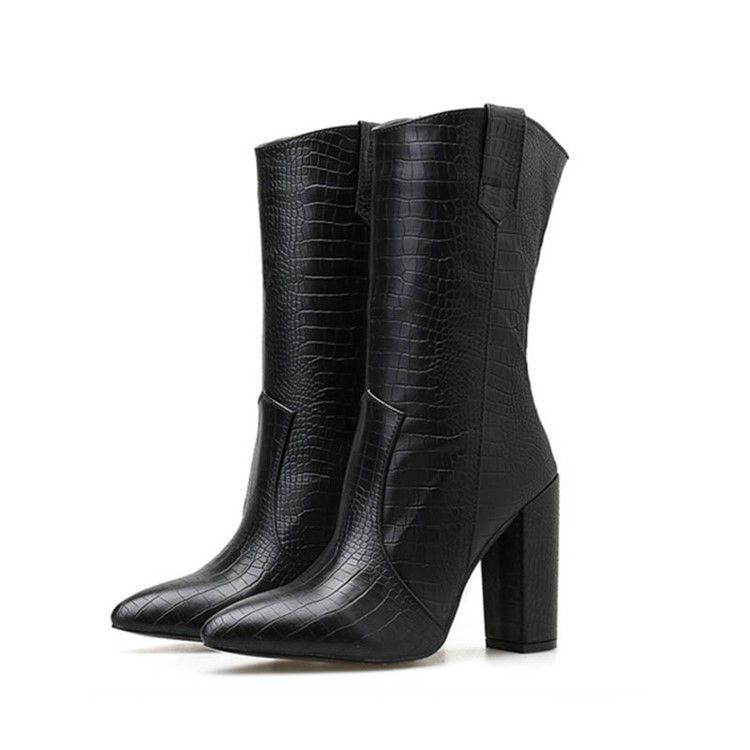 Botas Casuais Femininas De Salto Baixo E Salgado Liso