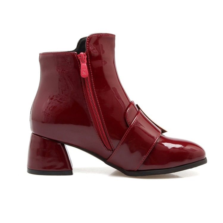 Botas Casuais Femininas De Salto Largo Com Zíper Liso