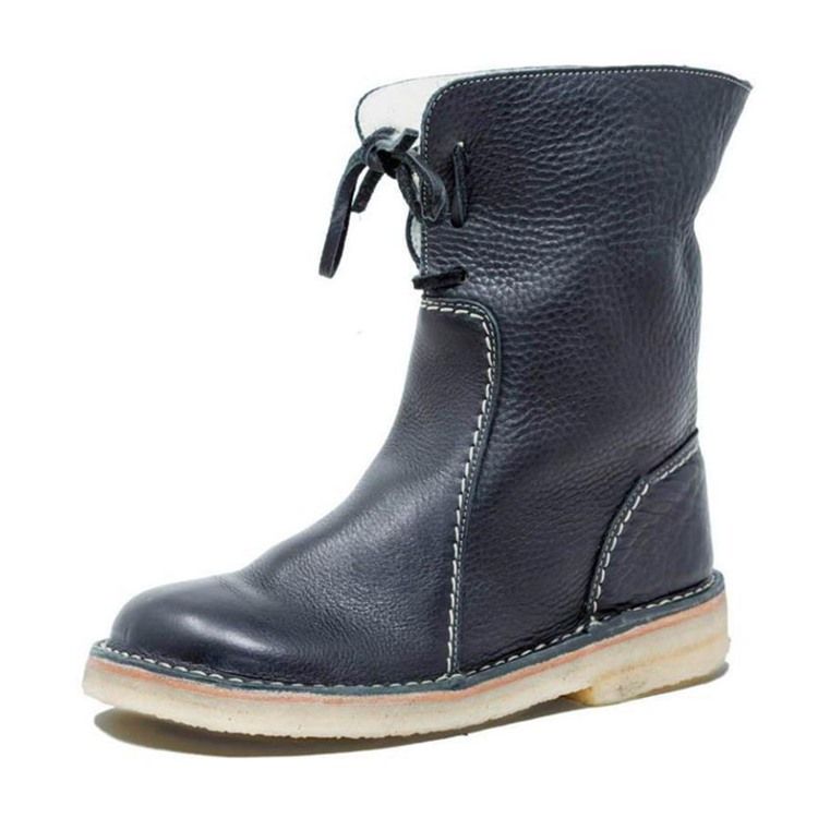 Botas Casuais Femininas De Salto Liso Com Cadarço Frontal