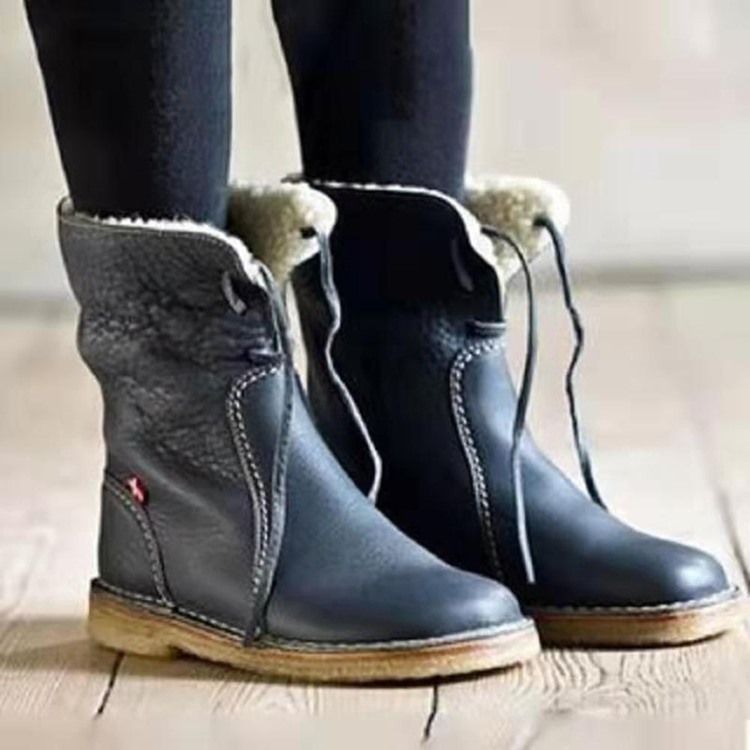 Botas Casuais Femininas De Salto Liso Com Cadarço Frontal