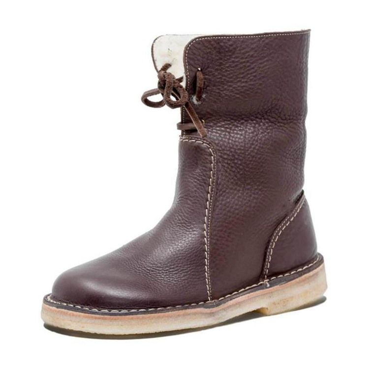 Botas Casuais Femininas De Salto Liso Com Cadarço Frontal